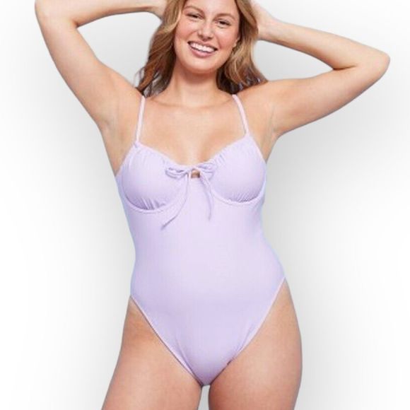 WILD FABLE Shirred Underwire Cheeky Swimsuit in Purple Size Small NEW - Picture 7 of 11
